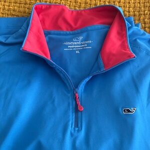 Vineyard Vines Blue Pullover with Pink Collar
